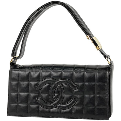 Chanel Choco Bar Shoulder Bag Coco Mark Handbag Shoulder Bag Leather Black Women