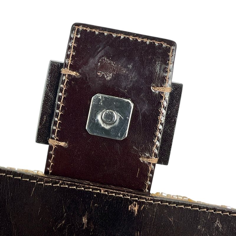 Fendi Zucca Logo Mamma Baguette Handbag One Shoulder Beaded Shoulder Bag