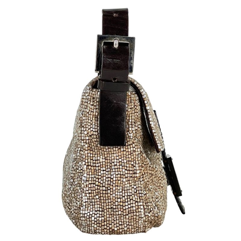 Fendi Zucca Logo Mamma Baguette Handbag One Shoulder Beaded Shoulder Bag