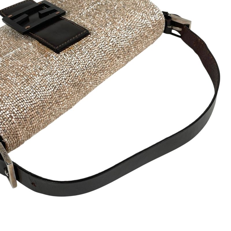Fendi Zucca Logo Mamma Baguette Handbag One Shoulder Beaded Shoulder Bag