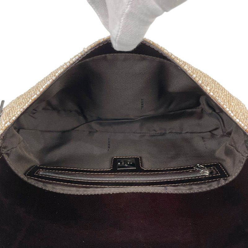 Fendi Zucca Logo Mamma Baguette Handbag One Shoulder Beaded Shoulder Bag
