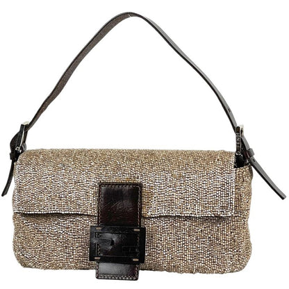 Fendi Zucca Logo Mamma Baguette Handbag One Shoulder Beaded Shoulder Bag