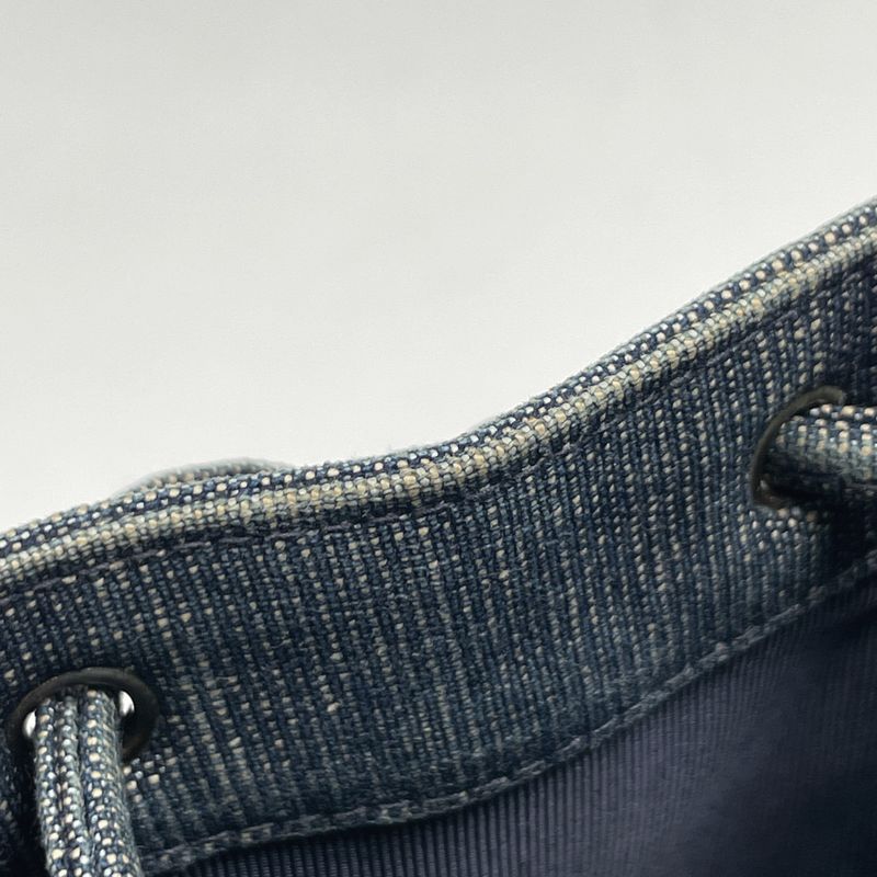 Chanel Logo Handbag Drawstring Shape Handbag Denim Blue Red Women's