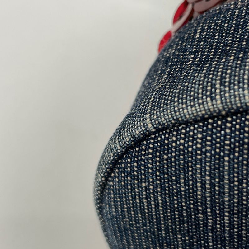 Chanel Logo Handbag Drawstring Shape Handbag Denim Blue Red Women's