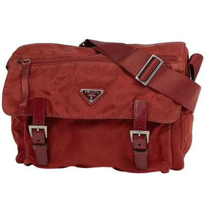 Prada Logo Plate Shoulder Bag Messenger Bag Shoulder Bag Nylon Red B6671 Women