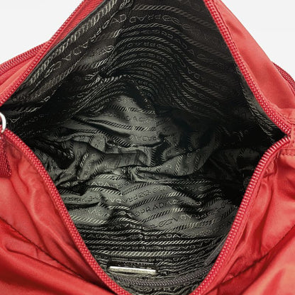 Prada Logo Plate Shoulder Bag Messenger Bag Shoulder Bag Nylon Red B6671 Women