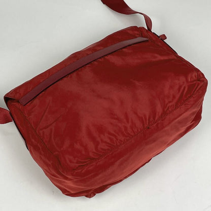 Prada Logo Plate Shoulder Bag Messenger Bag Shoulder Bag Nylon Red B6671 Women