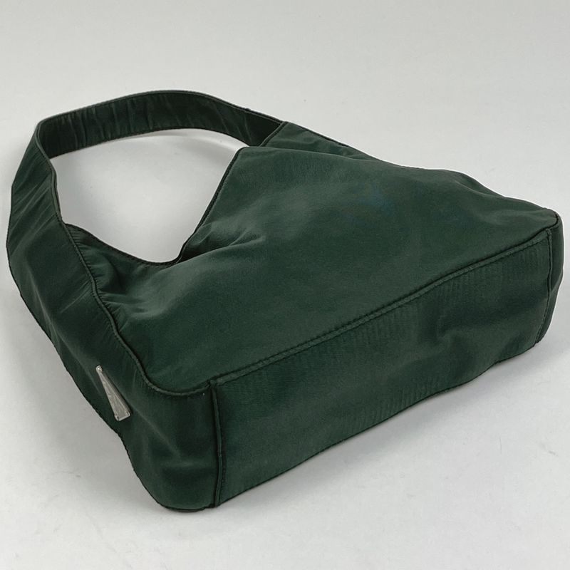 Prada Logo Plate Handbag Nylon Green Women