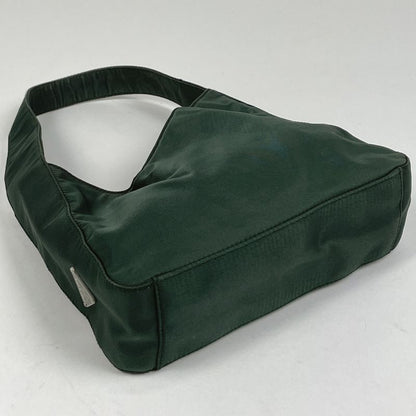 Prada Logo Plate Handbag Nylon Green Women