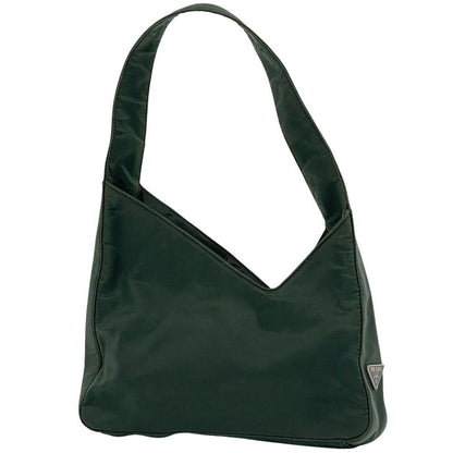 Prada Logo Plate Handbag Nylon Green Women