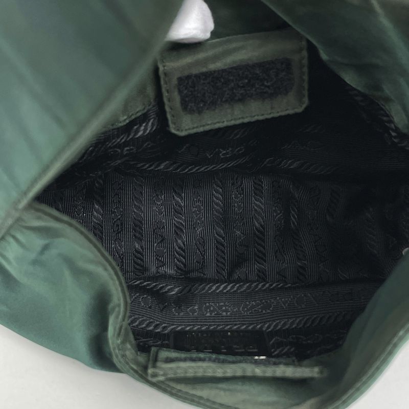 Prada Logo Plate Handbag Nylon Green Women
