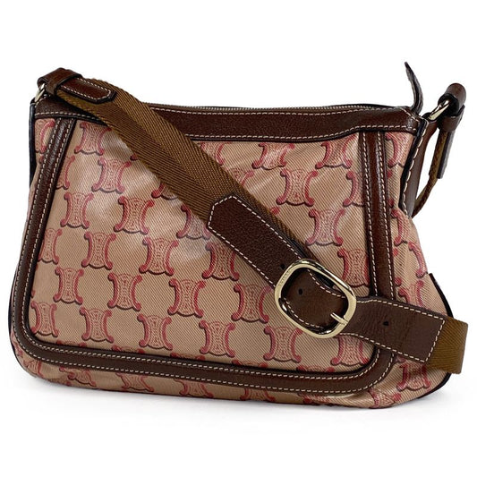 Celine Triomphe Shoulder Bag Crossbody Logo Shoulder Bag Coated Canvas Brown