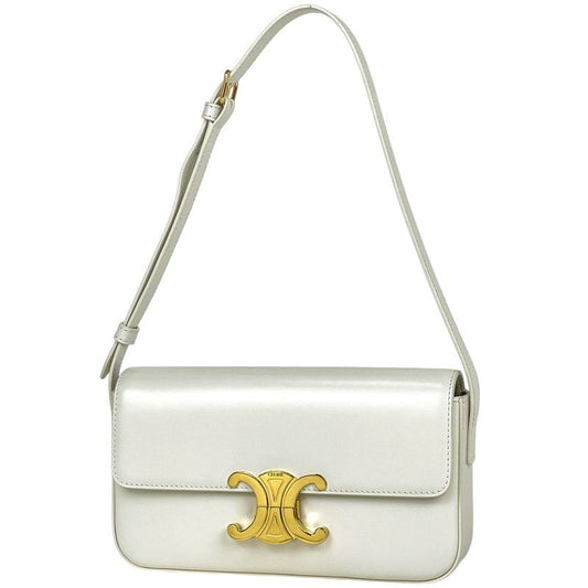 Celine Triomphe Shoulder Bag Shoulder Handbag Shoulder Bag Leather White Women
