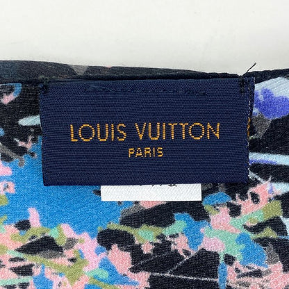 Louis Vuitton Etoile Monogram Eclipse Foliage Flower Shawl Cotton Silk Black