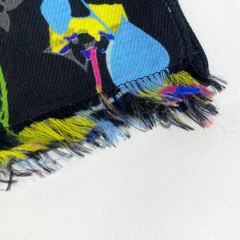 Louis Vuitton Etoile Monogram Eclipse Foliage Flower Shawl Cotton Silk Black