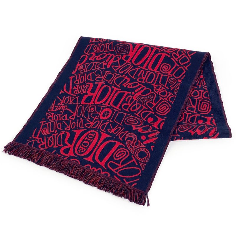 Christian DIOR Logo Shawl Sean Stussy Capsule Collection Shawl Wool Navy Red
