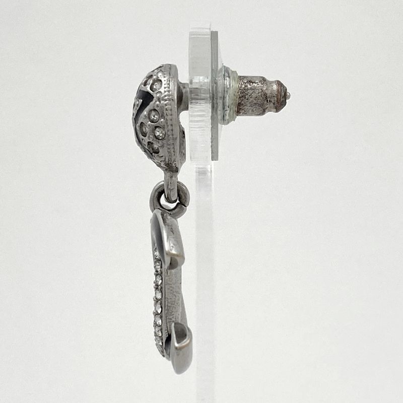 Chanel Coco Mark Rhinestone Earrings Swing Earrings Silver Plated Silver Black