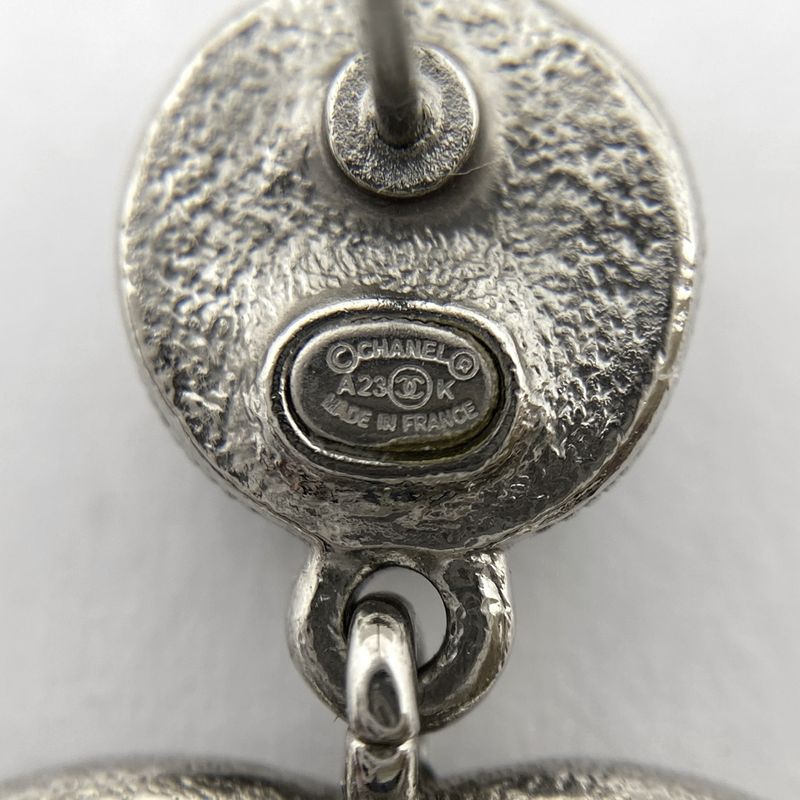 Chanel Coco Mark Rhinestone Earrings Swing Earrings Silver Plated Silver Black