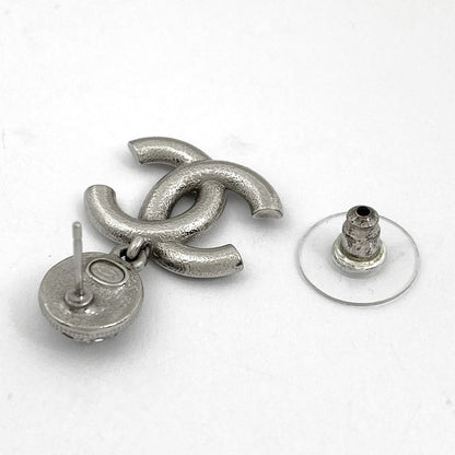 Chanel Coco Mark Rhinestone Earrings Swing Earrings Silver Plated Silver Black