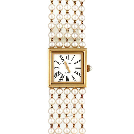Chanel Mademoiselle YG Pearl Bracelet Size M H0007 YG Quartz