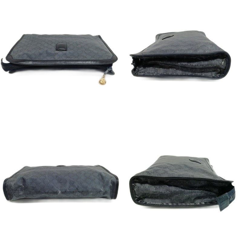 Celine Vintage Macadam Pattern Clutch Bag Second Bag PVC Navy