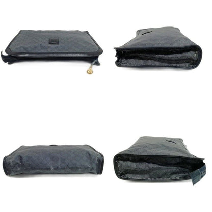 Celine Vintage Macadam Pattern Clutch Bag Second Bag PVC Navy