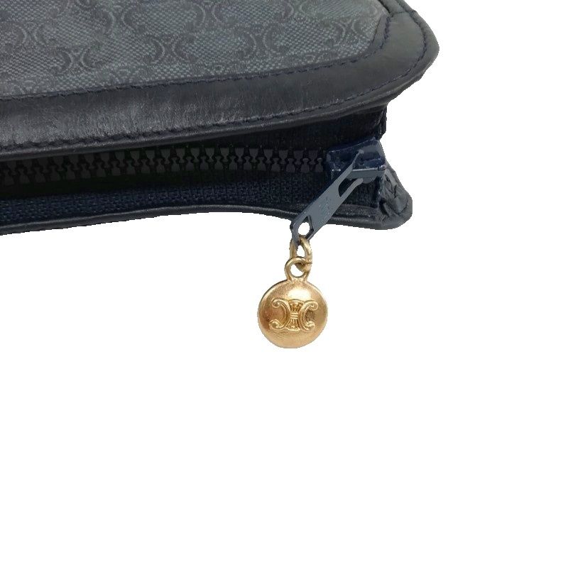 Celine Vintage Macadam Pattern Clutch Bag Second Bag PVC Navy