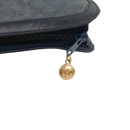 Celine Vintage Macadam Pattern Clutch Bag Second Bag PVC Navy