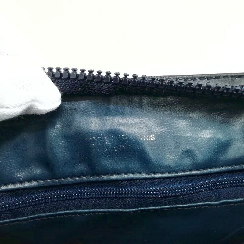 Celine Vintage Macadam Pattern Clutch Bag Second Bag PVC Navy