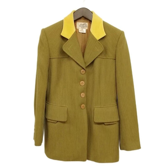 Hermes Vintage Jacket Tailored Bleather 40 Olive Yellow