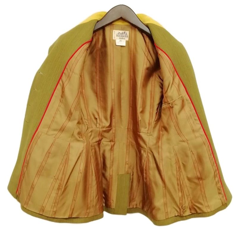 Hermes Vintage Jacket Tailored Bleather 40 Olive Yellow