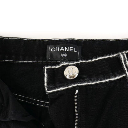Chanel 24AW Coconage White Stitch Denim Straight 34 Black P77384 V70084