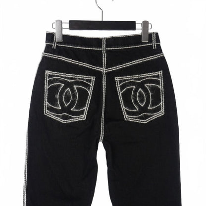 Chanel 24AW Coconage White Stitch Denim Straight 34 Black P77384 V70084