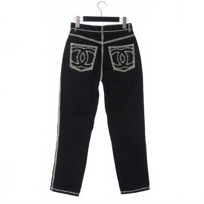 Chanel 24AW Coconage White Stitch Denim Straight 34 Black P77384 V70084