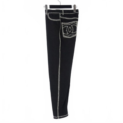 Chanel 24AW Coconage White Stitch Denim Straight 34 Black P77384 V70084