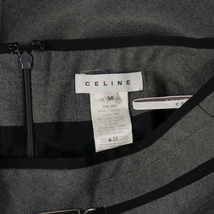 Celine Vintage Carriage Hardware Knee Length Skirt Wool 36 Gray