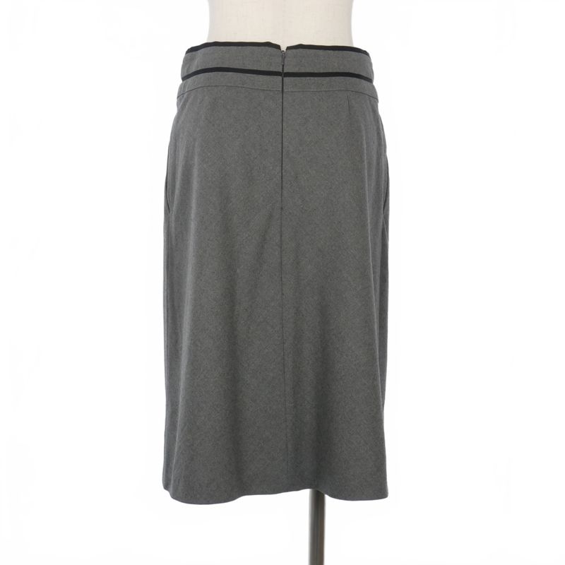 Celine Vintage Carriage Hardware Knee Length Skirt Wool 36 Gray