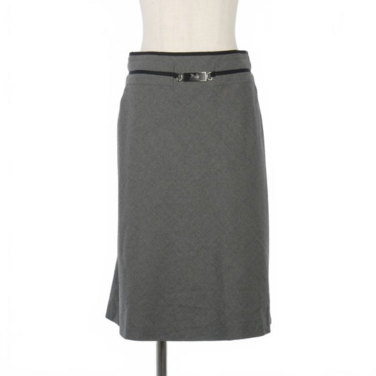 Celine Vintage Carriage Hardware Knee Length Skirt Wool 36 Gray