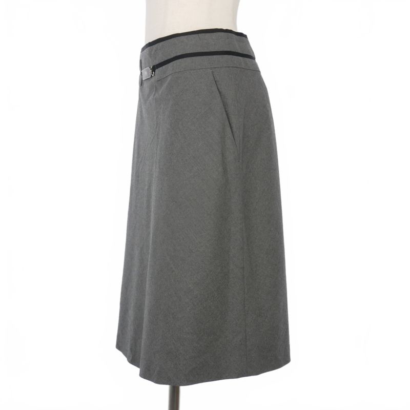 Celine Vintage Carriage Hardware Knee Length Skirt Wool 36 Gray