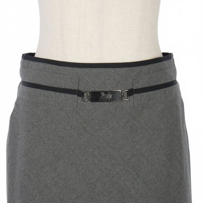 Celine Vintage Carriage Hardware Knee Length Skirt Wool 36 Gray