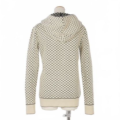 Celine Phoebe Period Triomphe Embroidered Knit Hoodie Macadam Total XS Ivory
