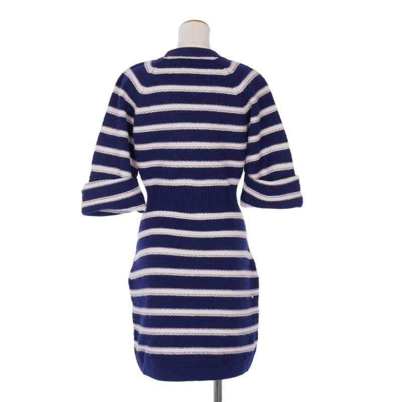 Chanel 2015ss Cashmere Cardigan Dress Striped Short Sleeves 36 Navy Pink