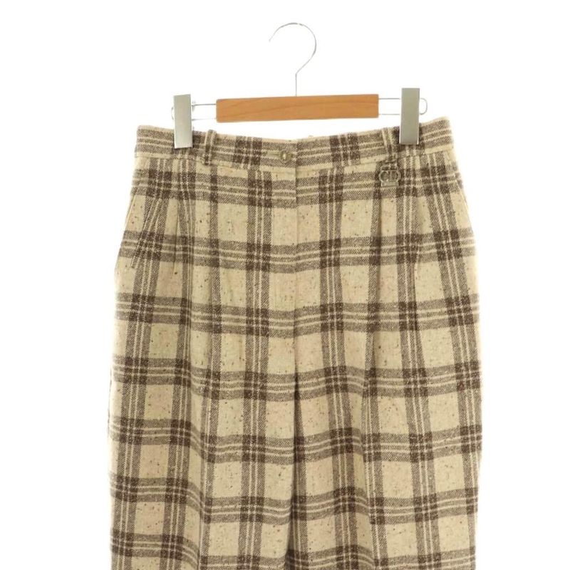Christian DIOR Sports Check Pants Tucked Silk Blend LL Beige Brown CX - GY53