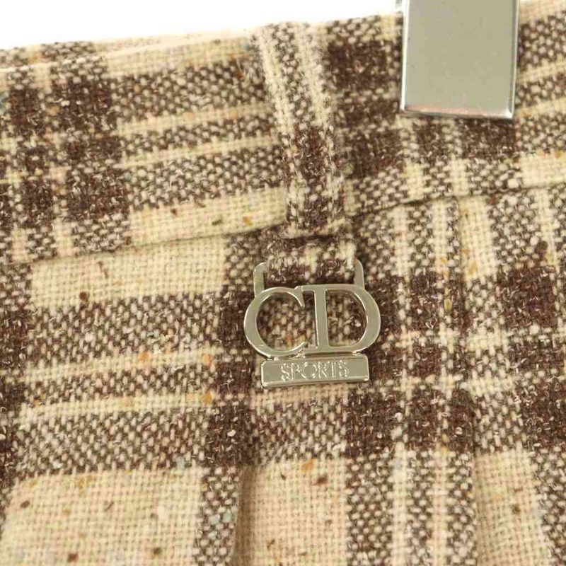 Christian DIOR Sports Check Pants Tucked Silk Blend LL Beige Brown CX - GY53
