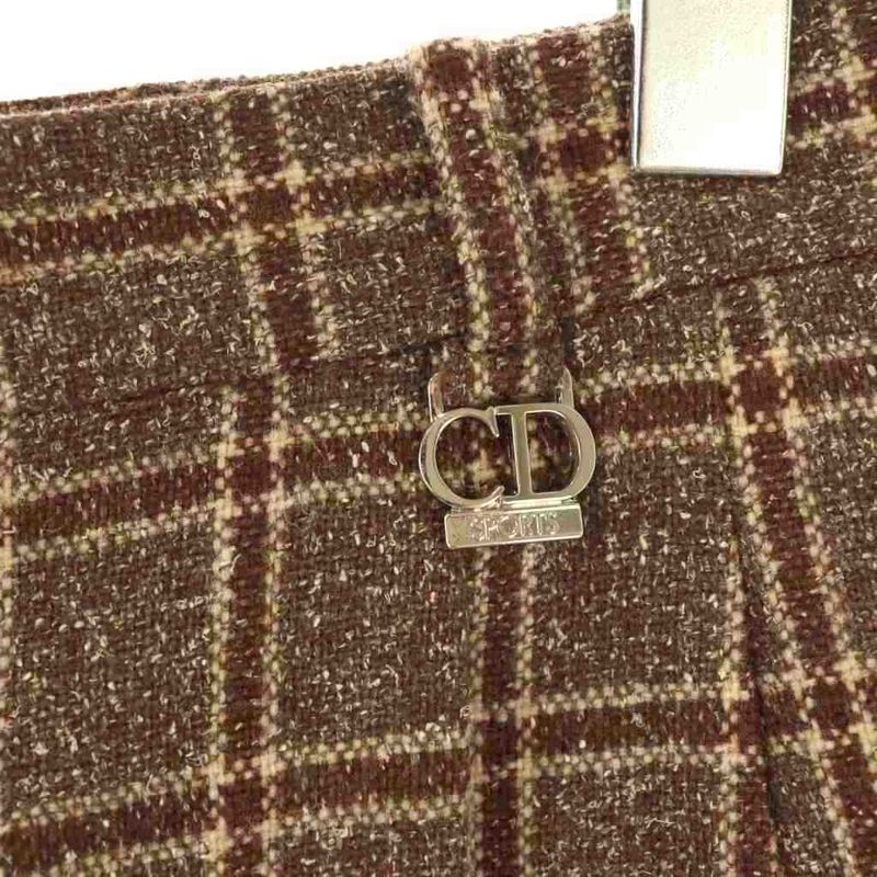 Christian DIOR Sport Sports Check Pants Wide Straight Tucked Silk Blend LL