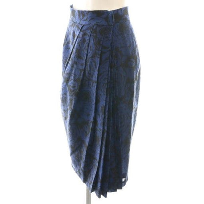 Christian DIOR Vintage Wrap Skirt Knee Length Skirt Floral M Blue Black DF -
