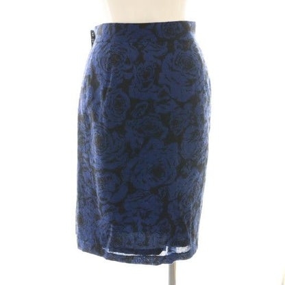 Christian DIOR Vintage Wrap Skirt Knee Length Skirt Floral M Blue Black DF -