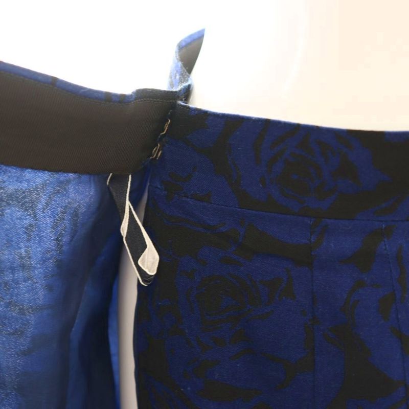 Christian DIOR Vintage Wrap Skirt Knee Length Skirt Floral M Blue Black DF -