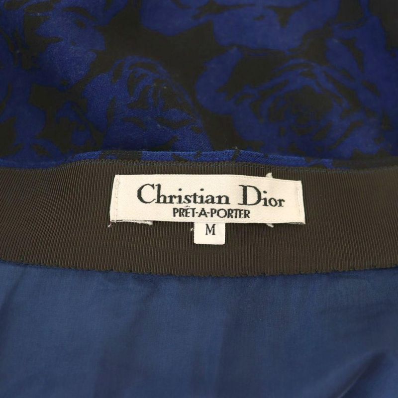 Christian DIOR Vintage Wrap Skirt Knee Length Skirt Floral M Blue Black DF -