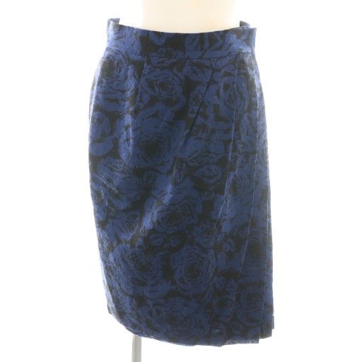 Christian DIOR Vintage Wrap Skirt Knee Length Skirt Floral M Blue Black DF -